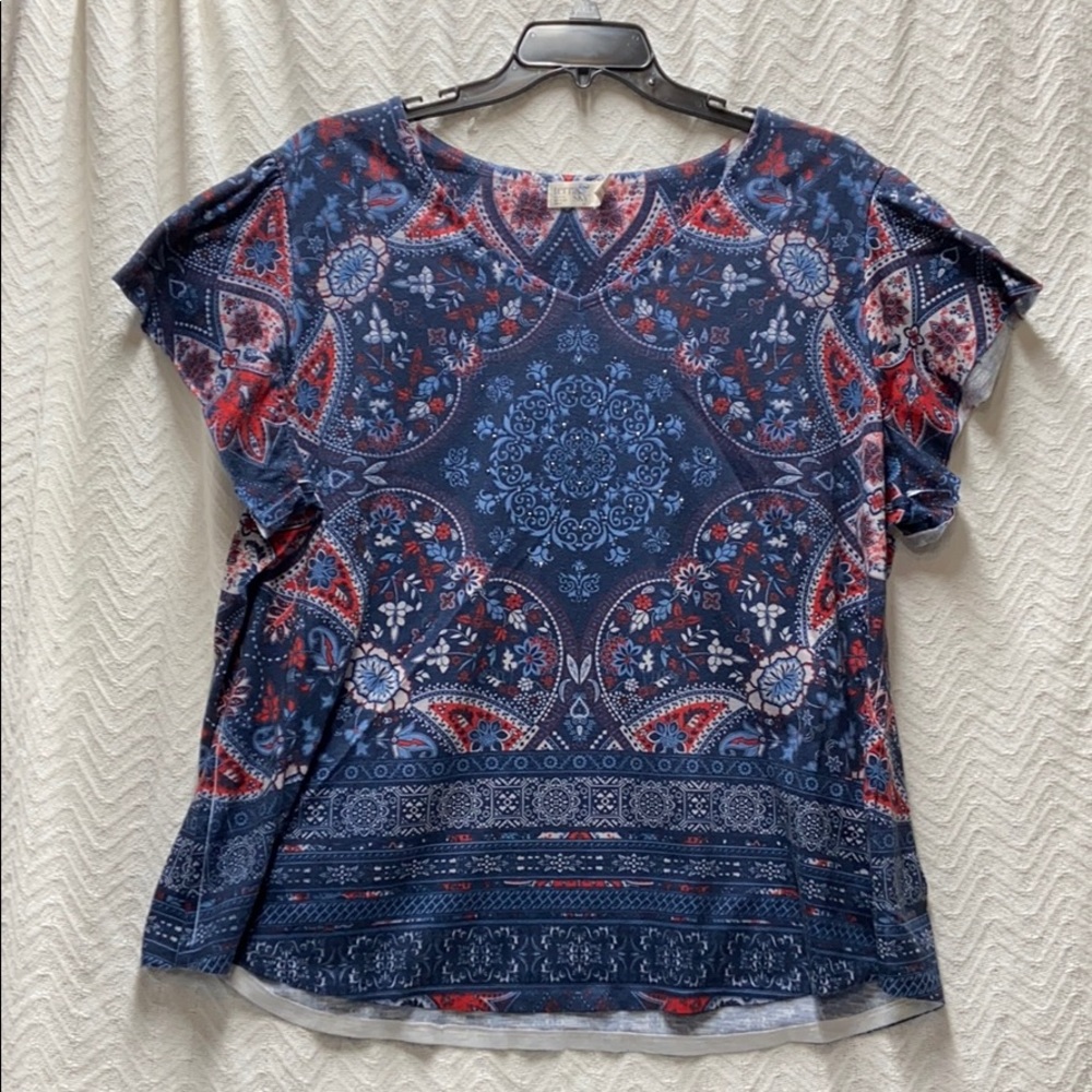 Terra & Sky size 2X red white & blue floral top